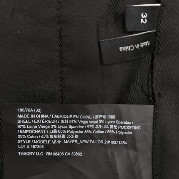 Theory Suit Pants Mens 32x31 Black Flat Front Straight Leg Wool Blend Office - Picture 10 of 12
